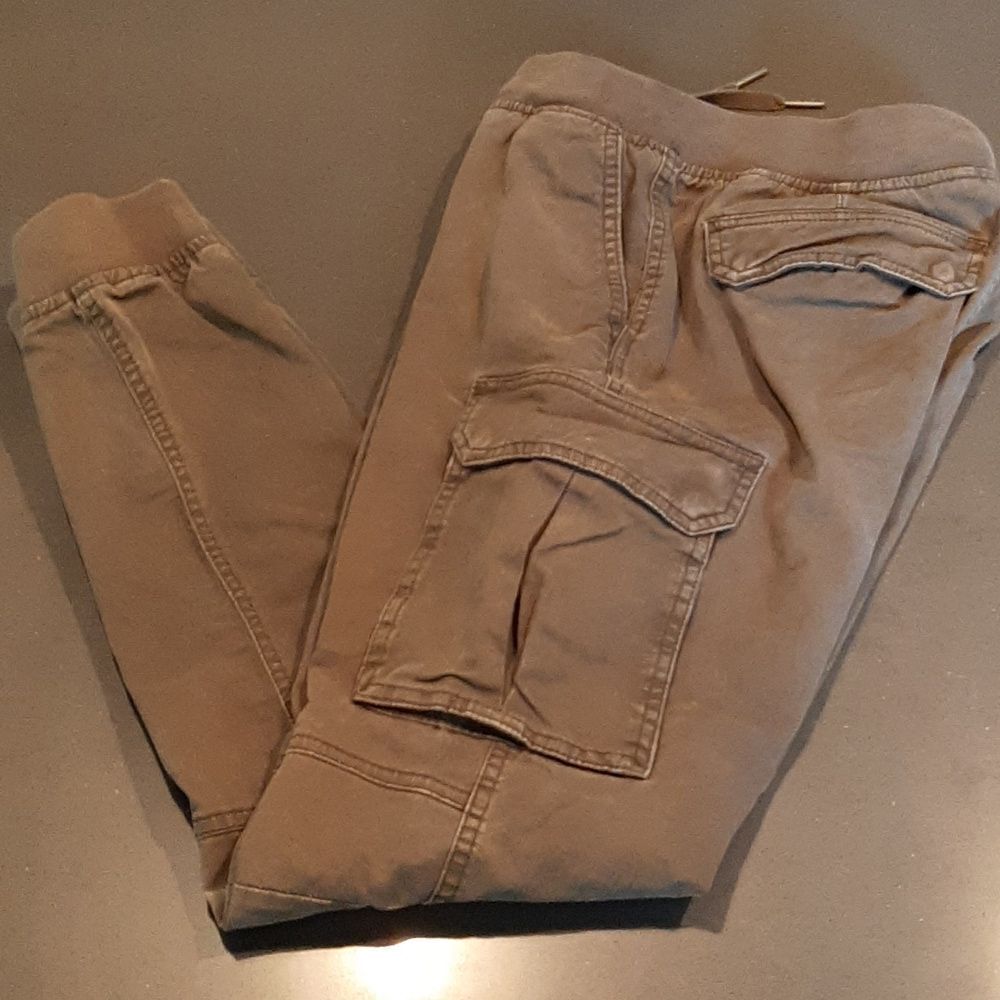 Divided Olive Green Cargo Pants with Drawstring Waist